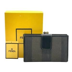 FENDI Pecan Clasp Bi-fold Black Beige Wallet W/Box